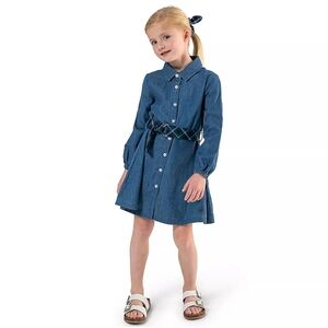Draper James Girls Long Sleeve A-line Medium Blue Chambray Belted Shirtdress 4T